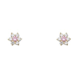 14KT Italian Gold Flower CZ Screw Back Stud Earrings October